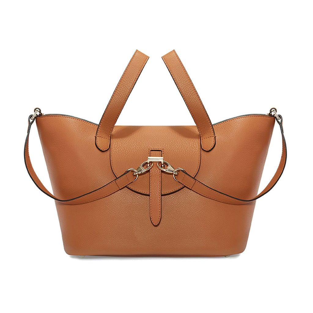 Thela Medium Tan Brown Leather with Zip Closure Tote bag for Women - meli melo Official
