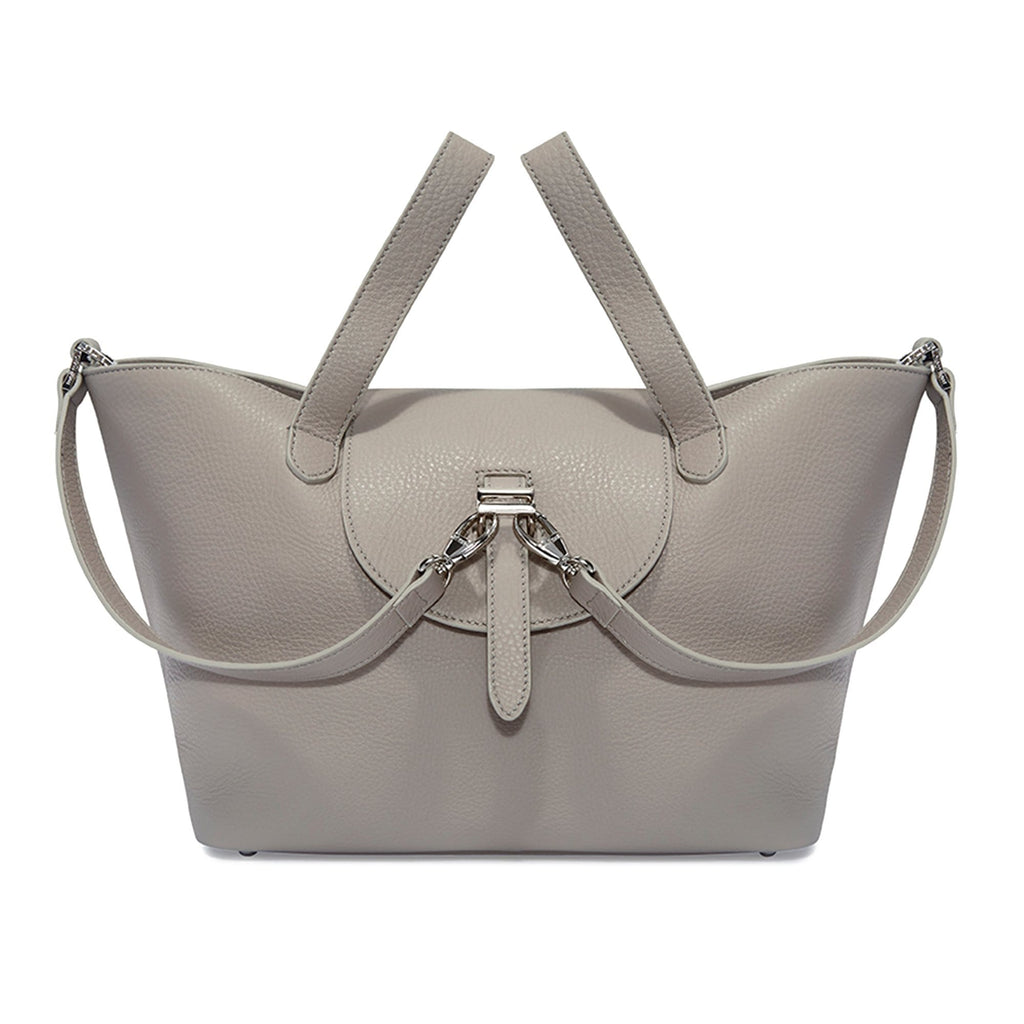 Thela Medium Taupe Grey Leather with Zip Closure Tote Bag for Women - meli melo Official