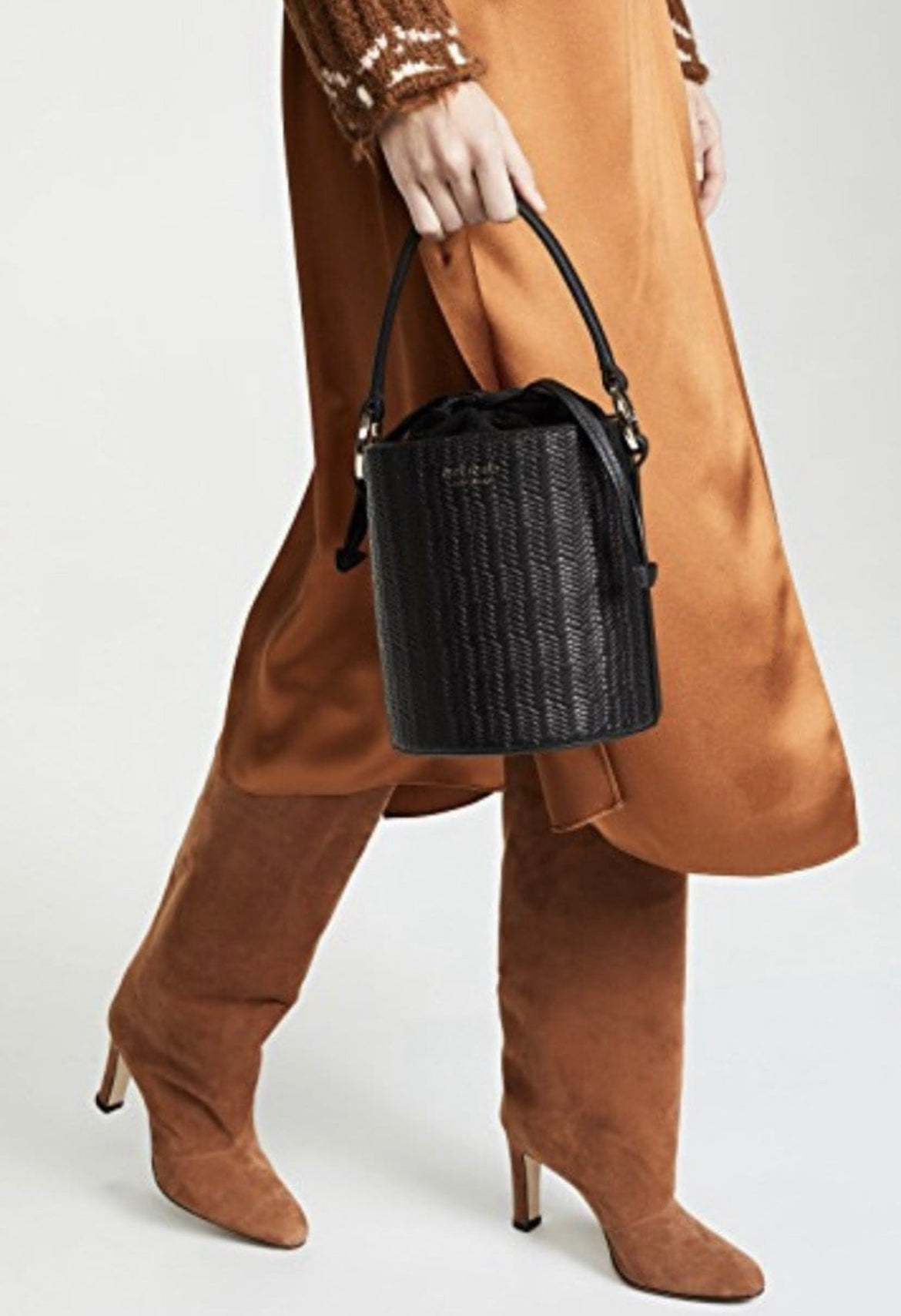 New Meli Melo Santina Mini Velvet Bucket Bag, Black, MSRP $585
