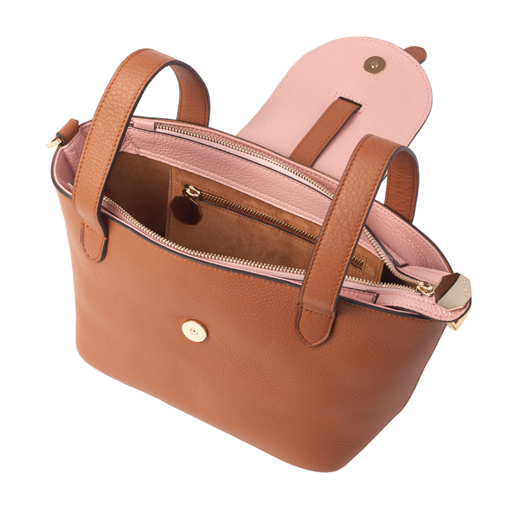 Thela Mini Tan and pink with Zip Closure Cross Body Bag for Women