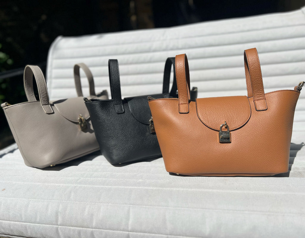 La Segreta Thela Taupe Leather Tote Bag for Women