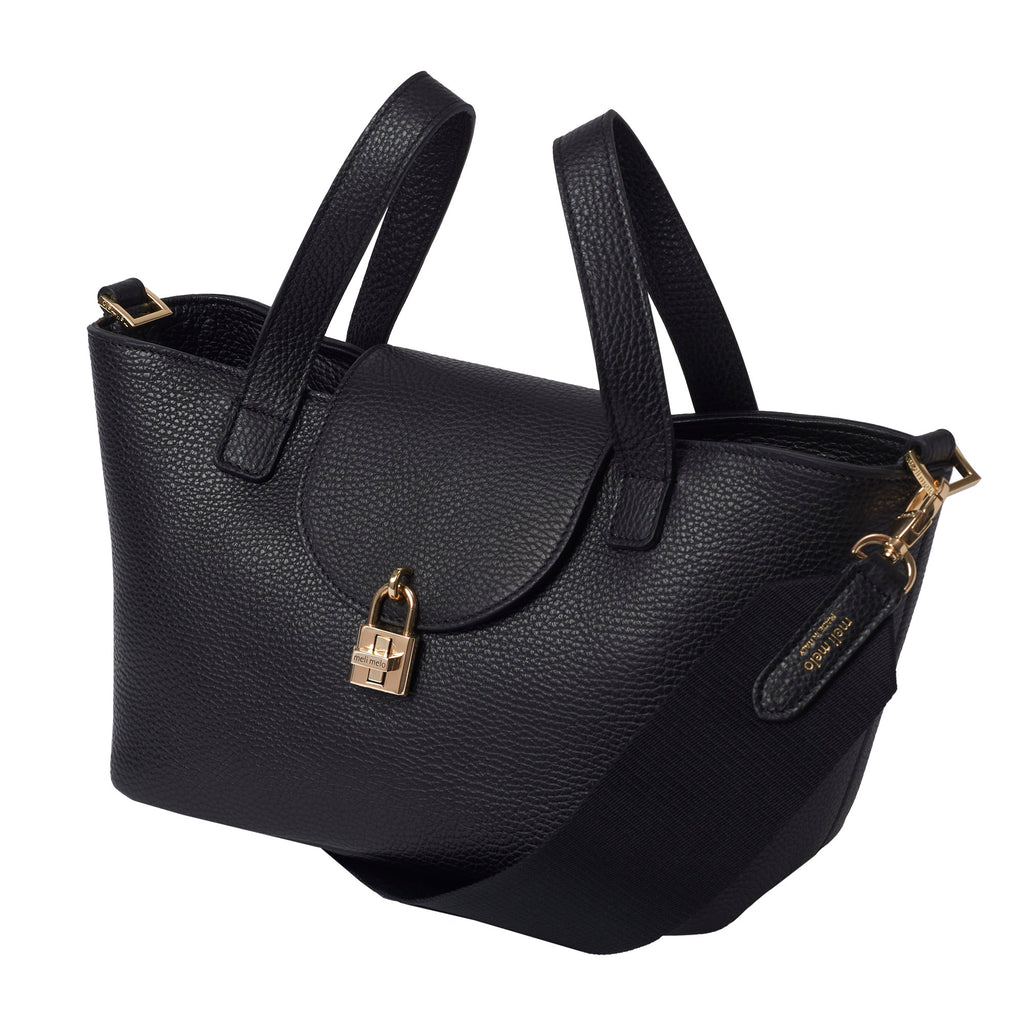 Thela Medium Black Leather Tote Bag for Women