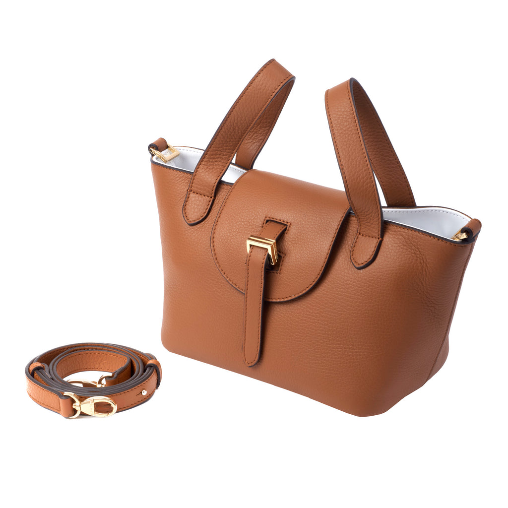 Thela Mini Tan and White with Zip Closure Cross Body Bag for Women