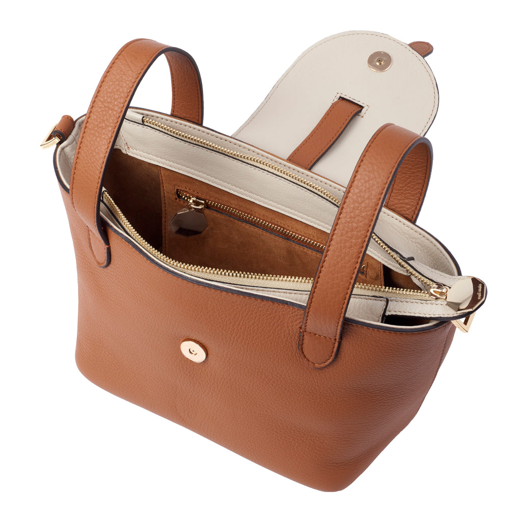 Thela Mini Tan and Lamb with Zip Closure Cross Body Bag for Women