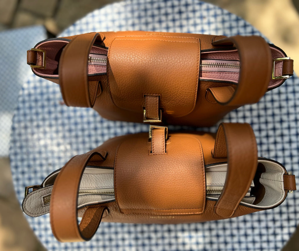 meli melo Thela Mini Tan And Lamb With Zip Closure Cross Body Bag