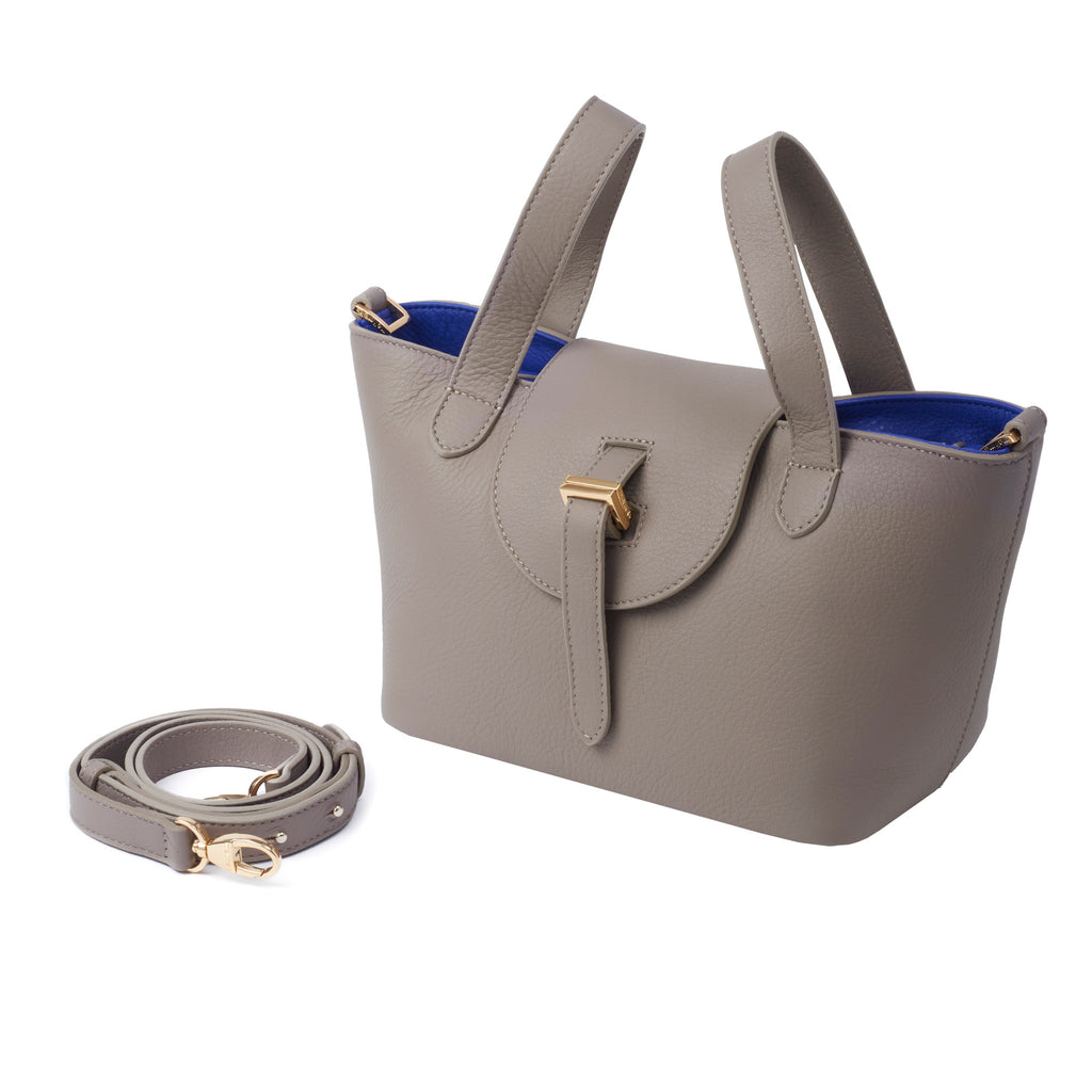 Thela Mini Taupe and Blue with Zip Closure Cross Body Bag for Women