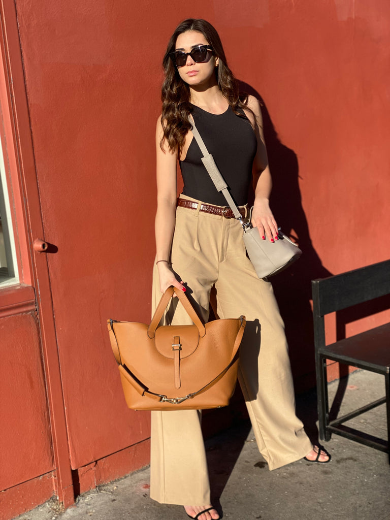 Meli Melo Thela Tan Brown Leather Tote Bag For Women