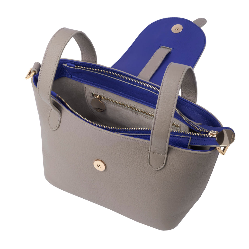 Thela Mini Taupe and Blue with Zip Closure Cross Body Bag for Women