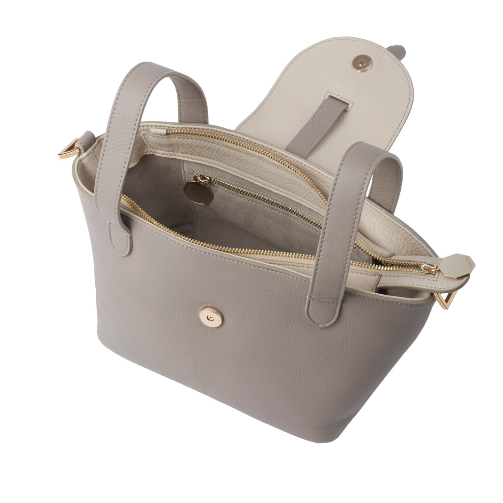 Thela Mini Taupe and Lamb with Zip Closure Cross Body Bag for Women