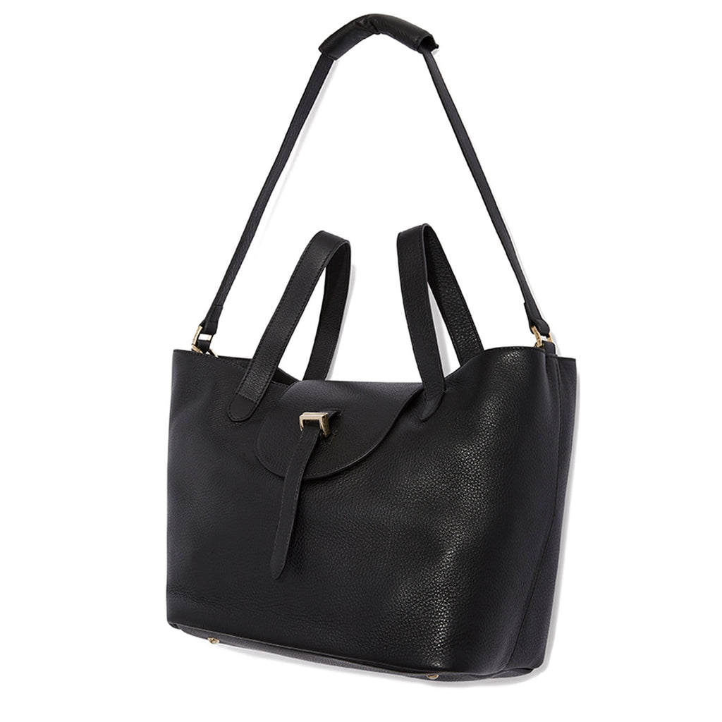 Thela Black Leather Tote Bag for Women