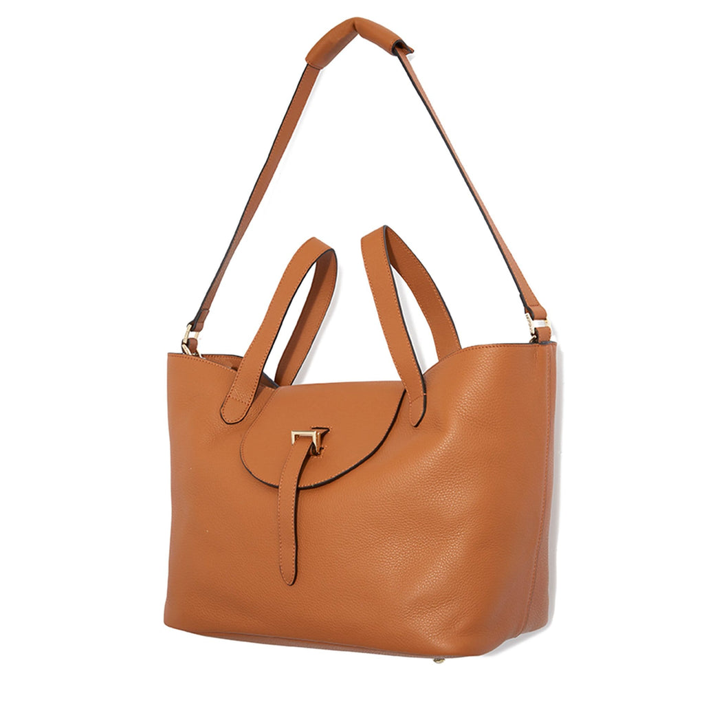 Thela Tan Brown Leather Tote Bag for Women