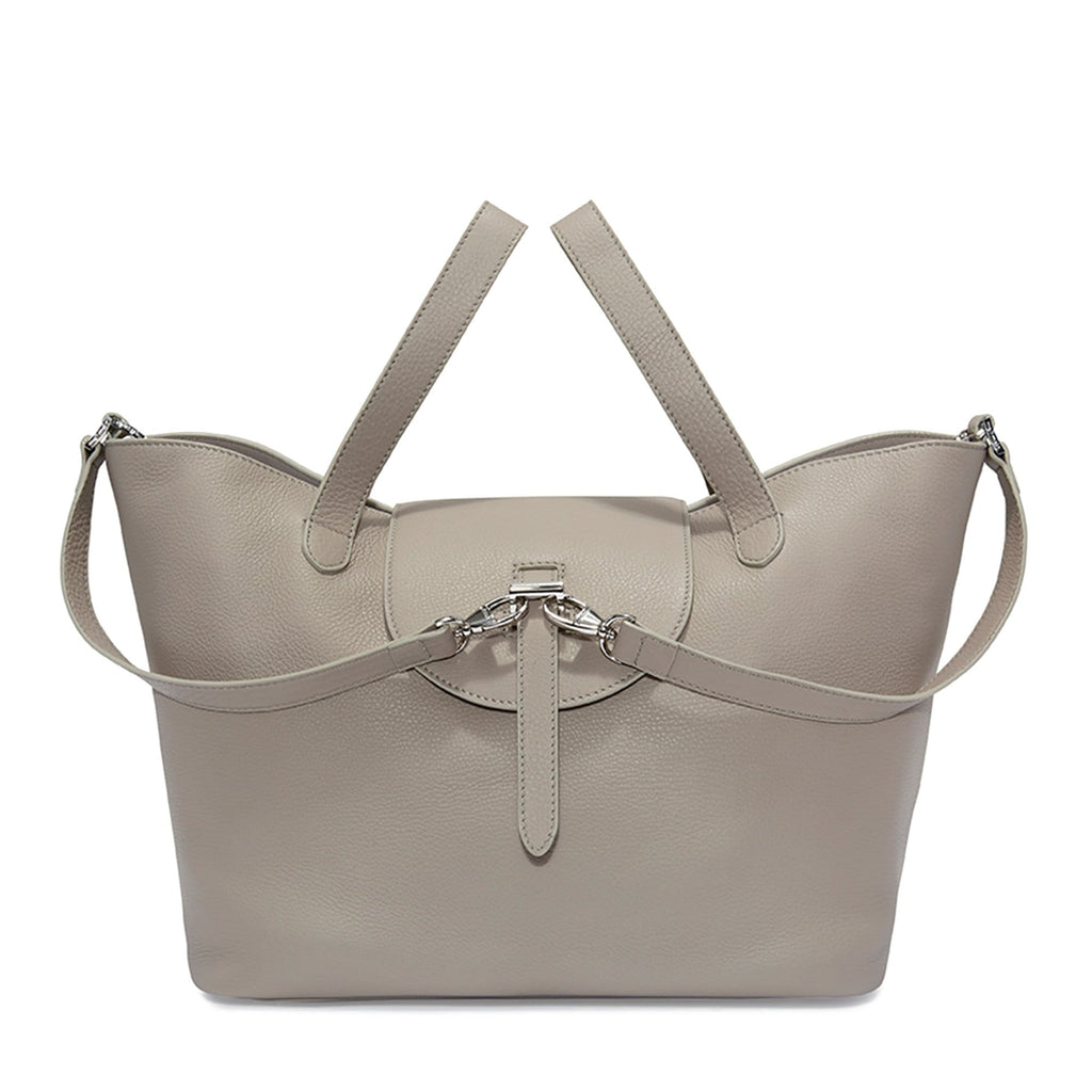 Thela Taupe Grey Leather Tote Bag for Women - meli melo Official
