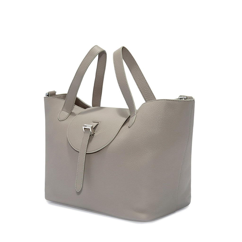 Thela Taupe Grey Leather Tote Bag for Women - meli melo Official