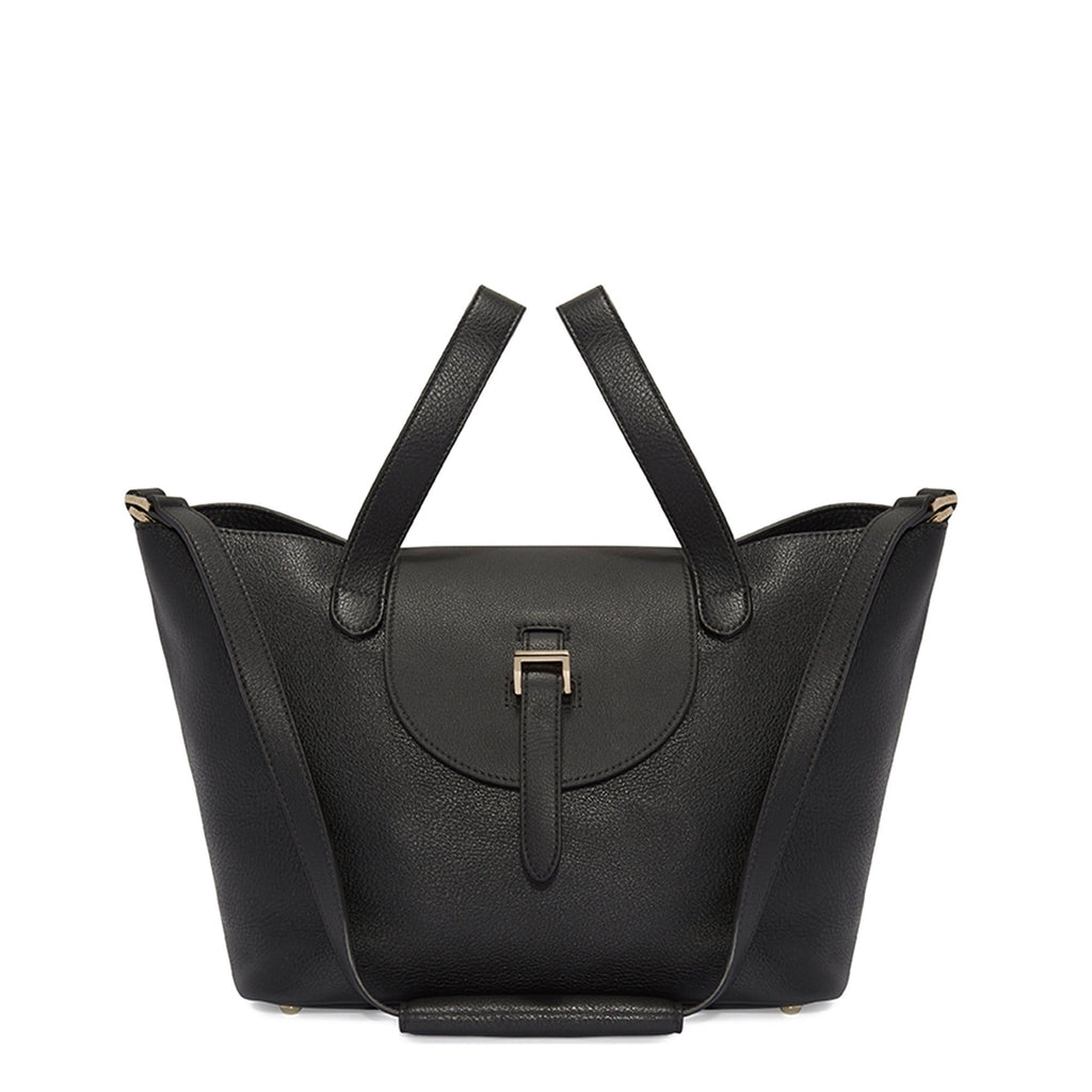 Thela Medium Black Leather Tote Bag for Women - meli melo Official