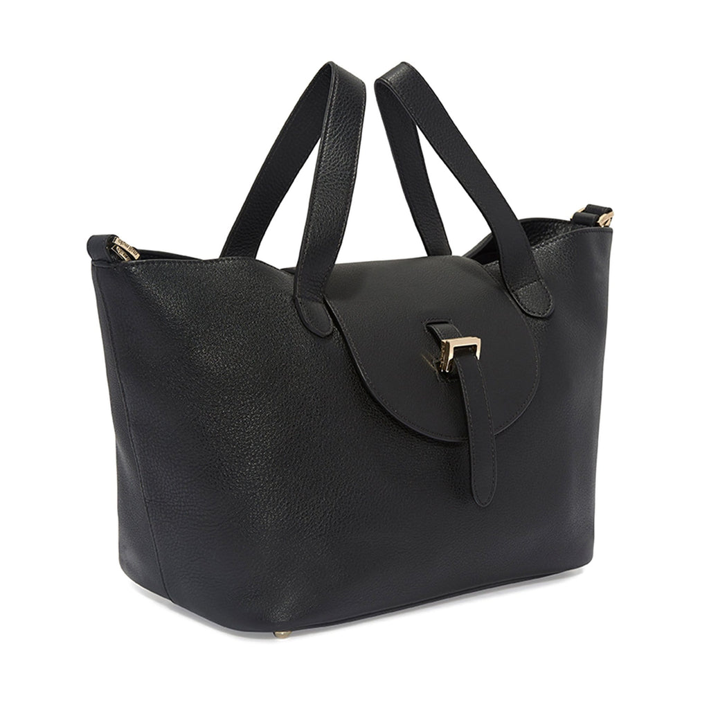 Thela Medium Black Leather Tote Bag for Women - meli melo Official