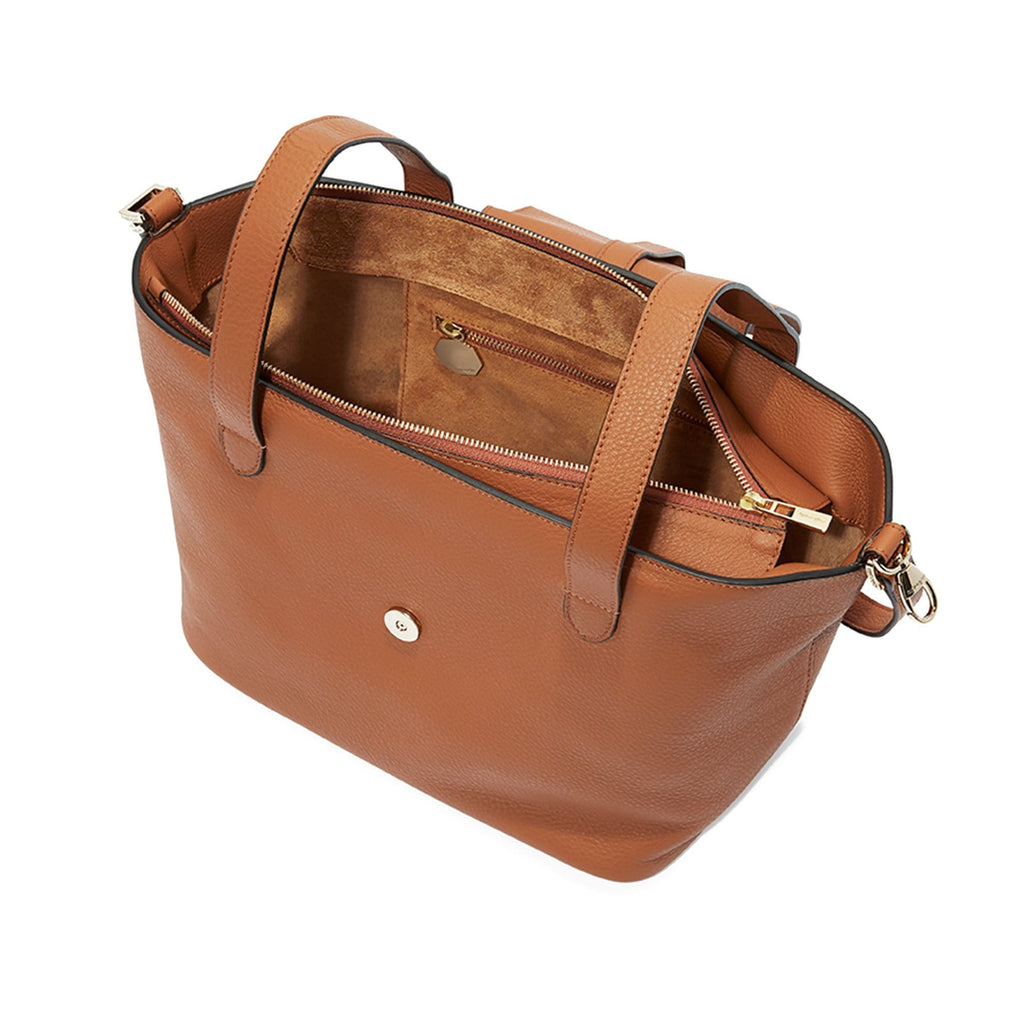 Thela Medium Tan Brown Leather with Zip Closure Tote bag for Women - meli melo Official