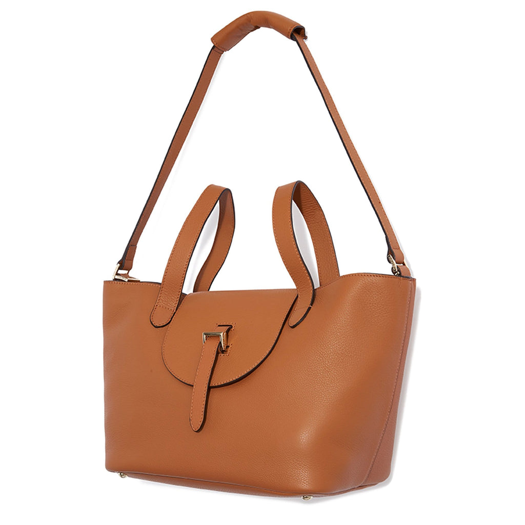 Thela Medium Tan Brown Leather with Zip Closure Tote bag for Women