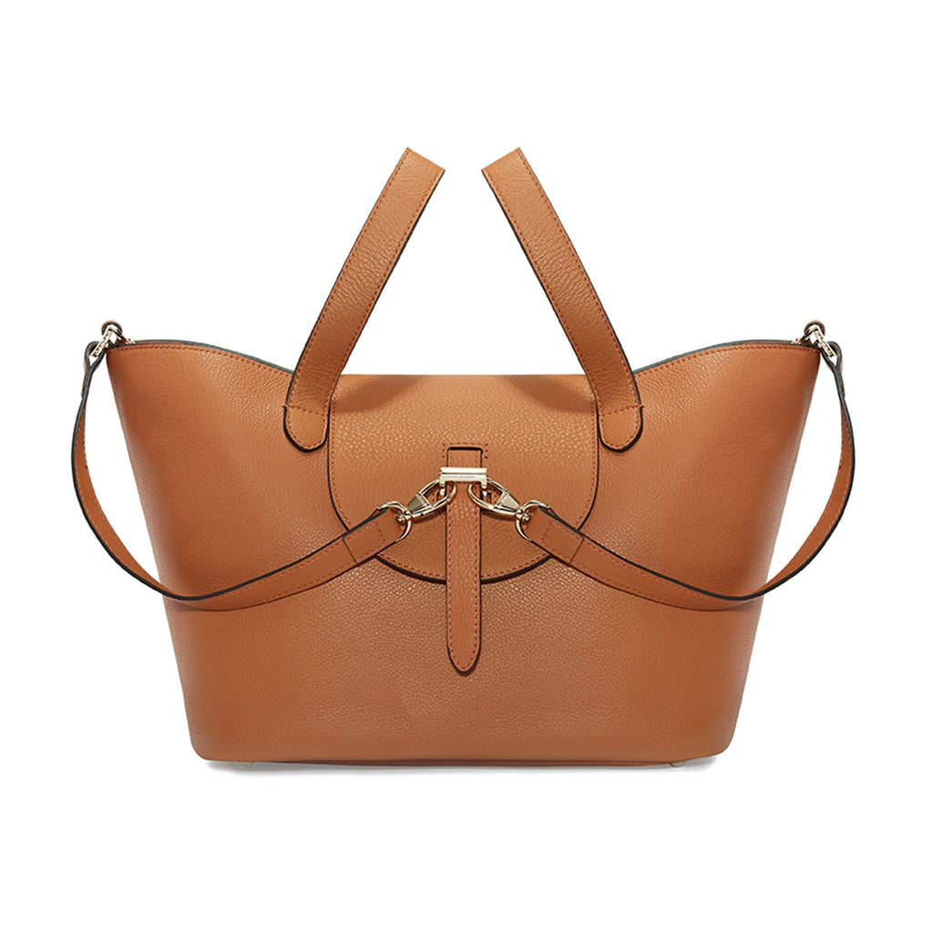 Thela Medium Tan Brown Leather with Zip Closure Tote bag for Women