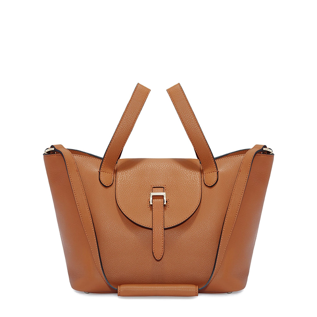 Thela Medium Tan Brown Leather with Zip Closure Tote bag for Women - meli melo Official