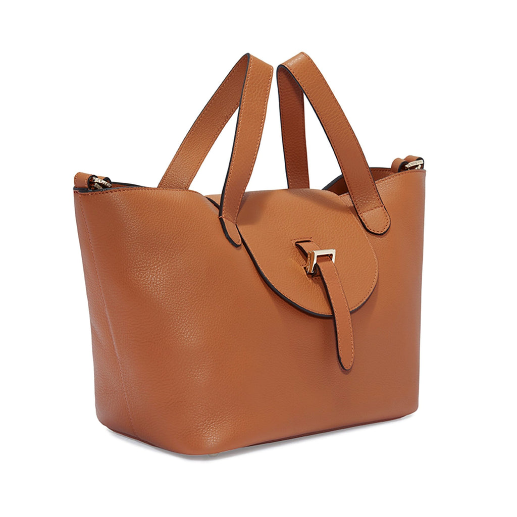 Thela Medium Tan Brown Leather with Zip Closure Tote bag for Women