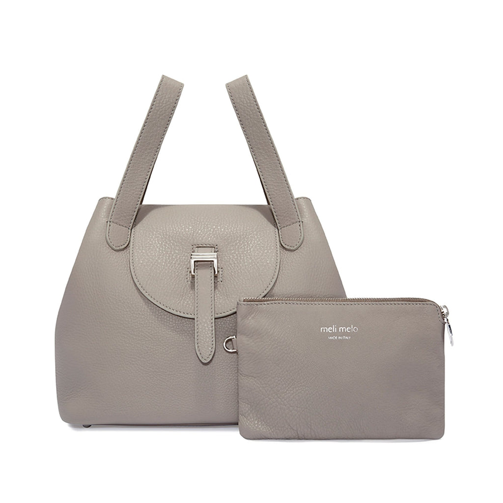 Thela Medium Taupe Grey Leather with Zip Closure Tote Bag for Women - meli melo Official