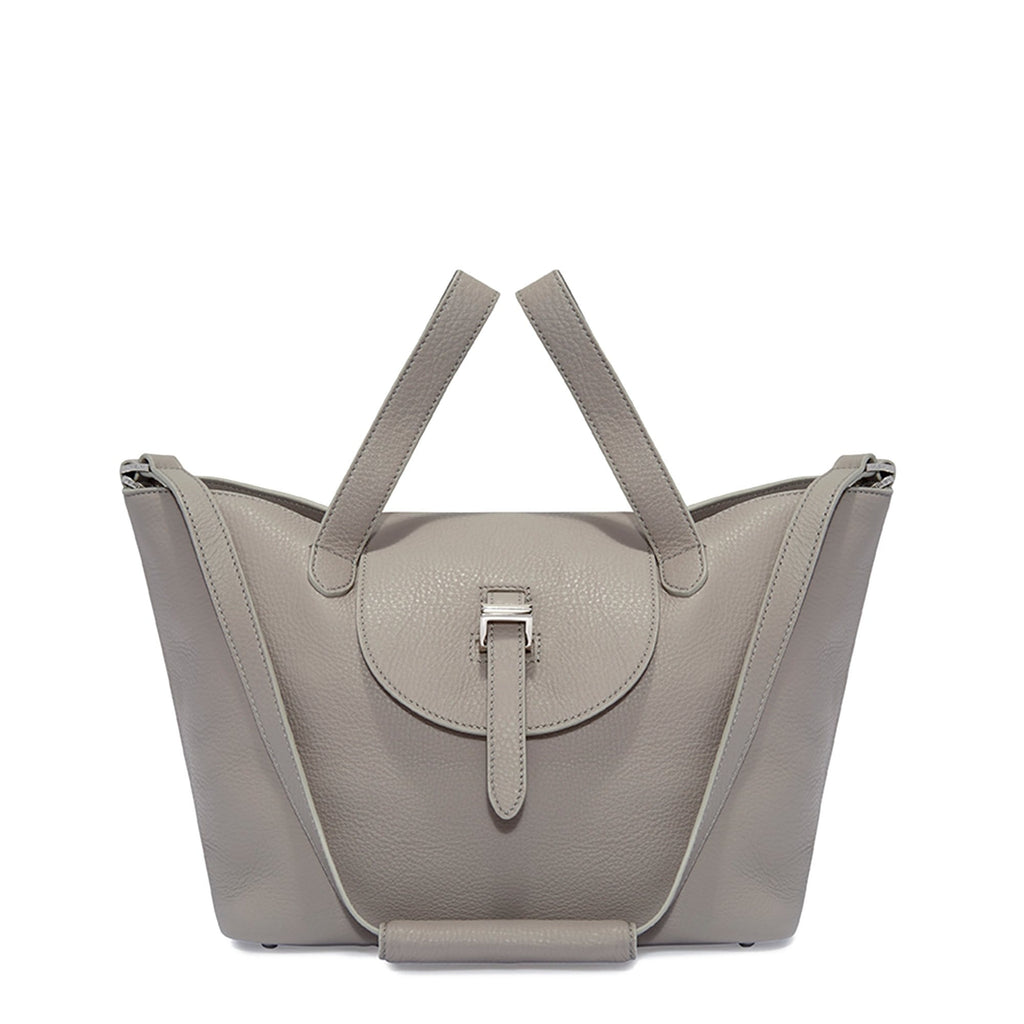 Thela Medium Taupe Grey Leather with Zip Closure Tote Bag for Women - meli melo Official