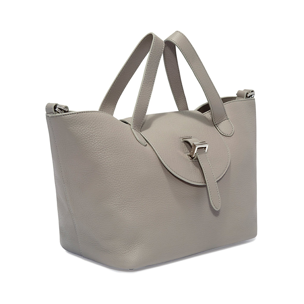 Thela Medium Taupe Grey Leather with Zip Closure Tote Bag for Women ...