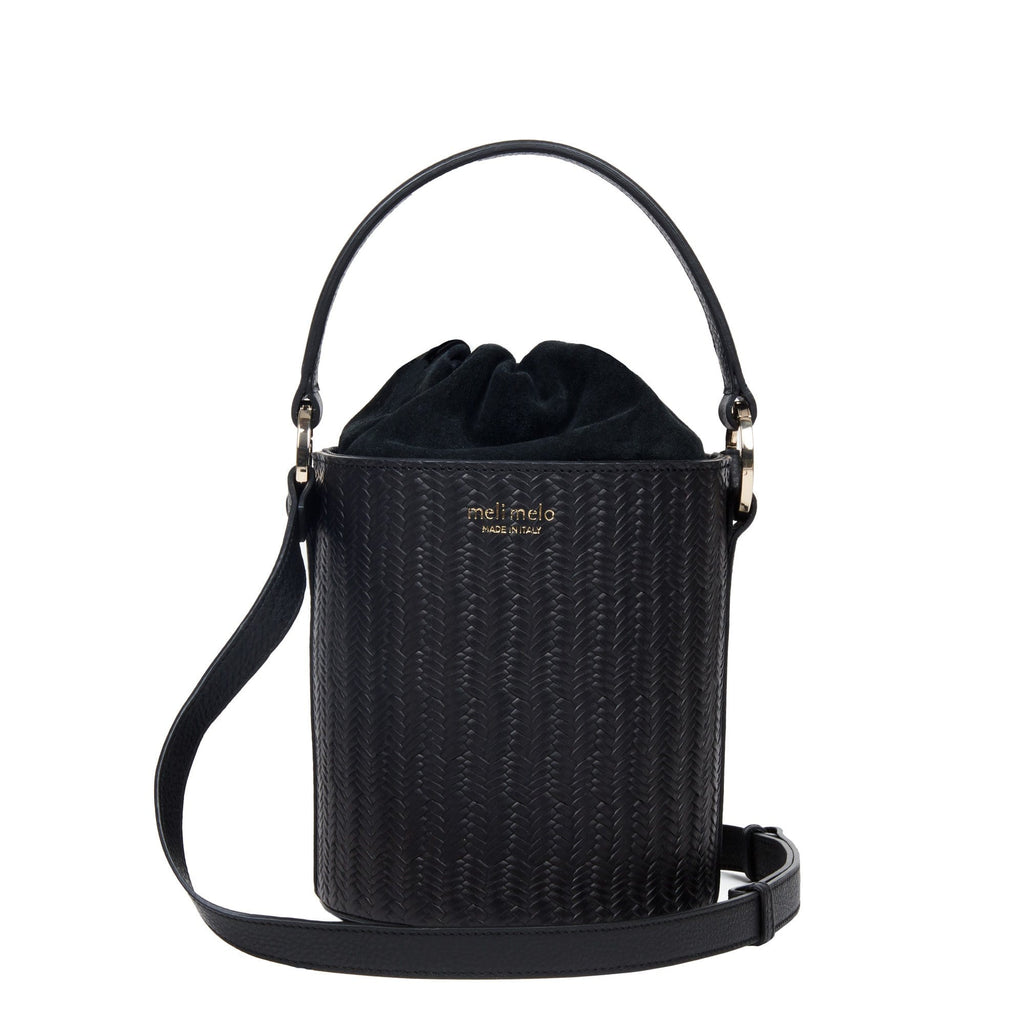 Santina Black Woven Bucket Bag for Women