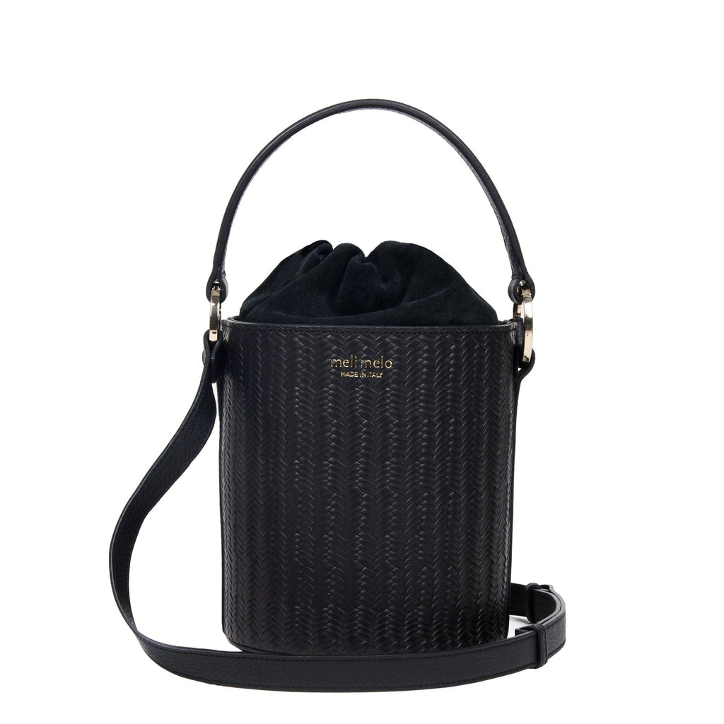 Santina Black Woven Bucket Bag for Women - meli melo Official
