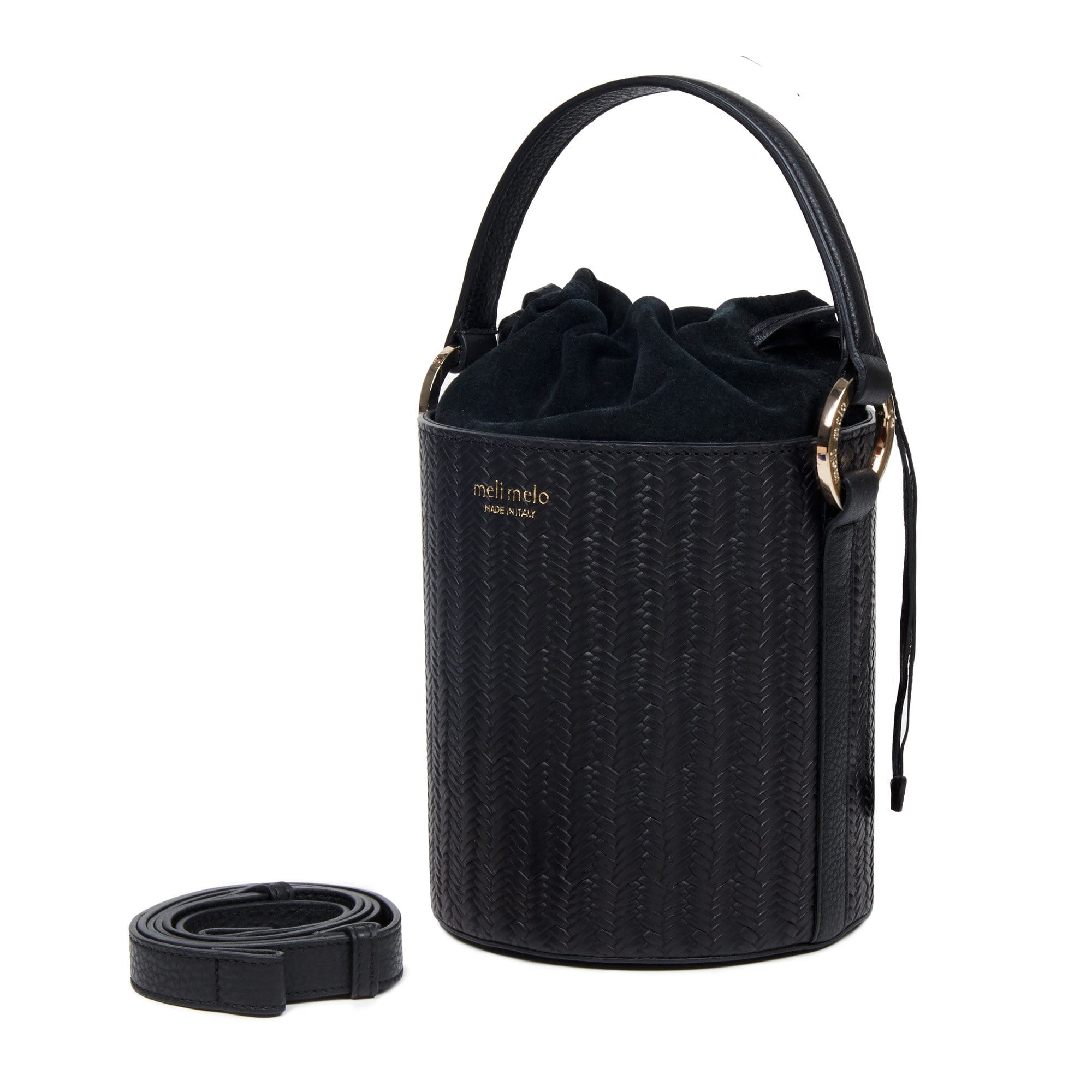 Santina Black Woven Bucket Bag for Women