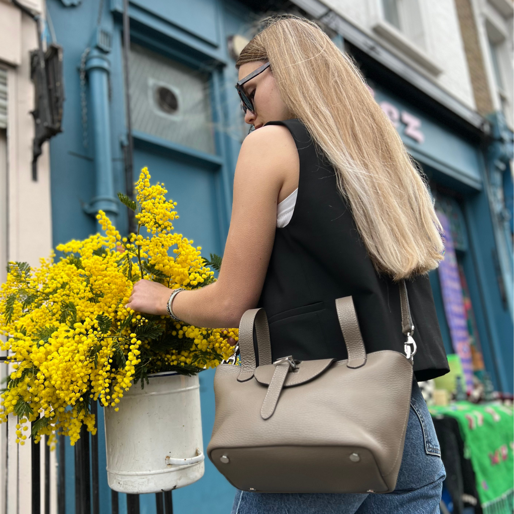 Thela Mini Elephant Grey with Zip Closure Cross Body Bag for Women