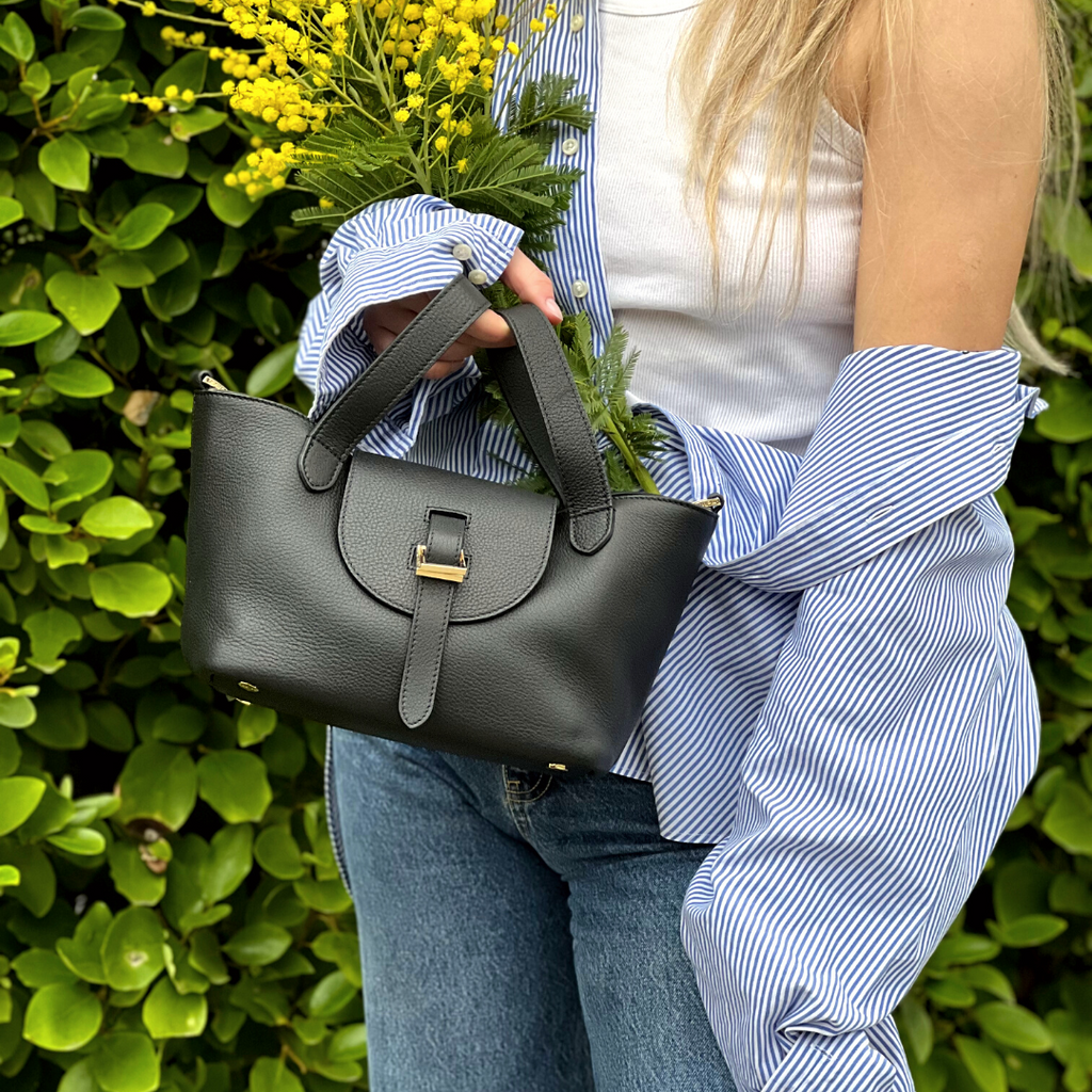 Thela Mini Black Leather Cross Body Bag for Women - meli melo Official