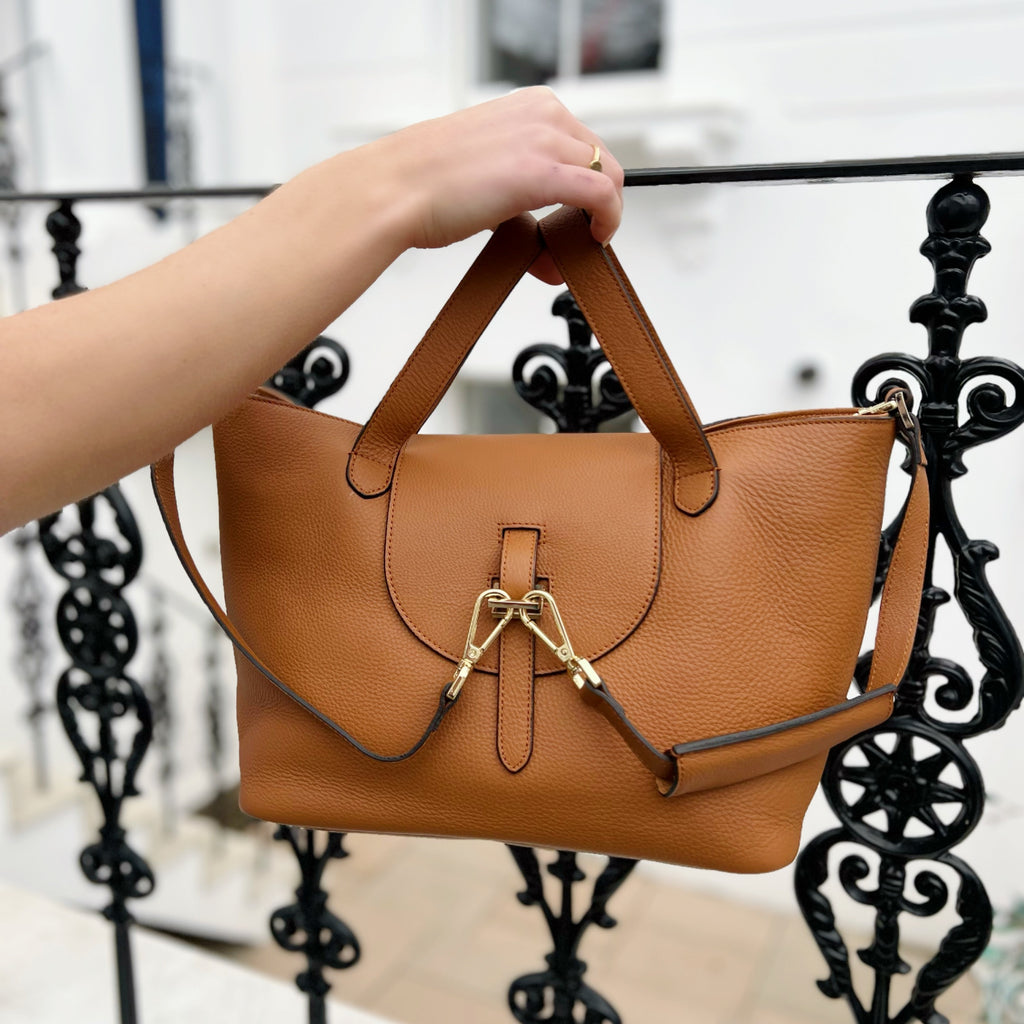 Thela Tan Brown Leather Tote Bag for Women