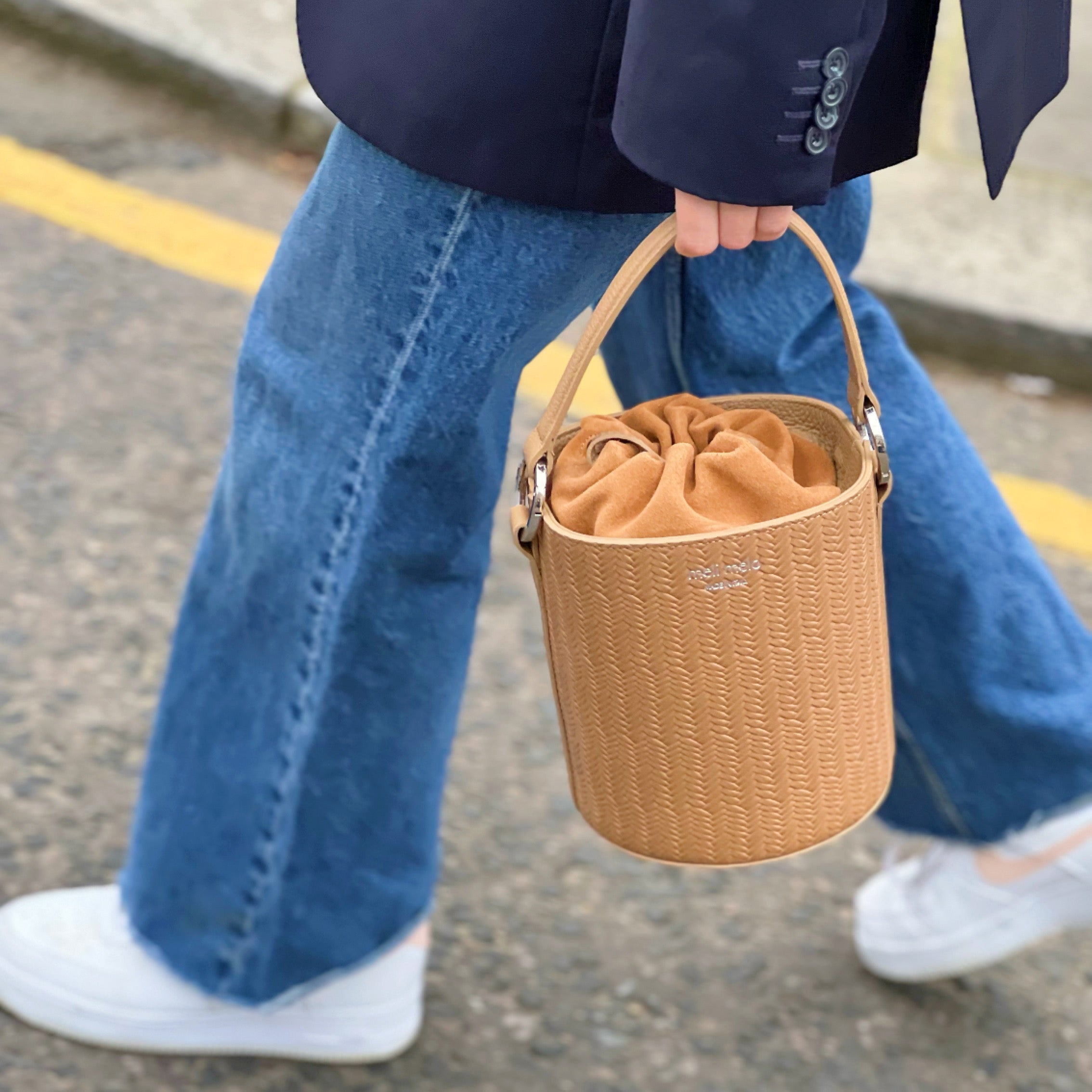 Meli Melo Black Woven Leather Santina Mini Bucket Bag