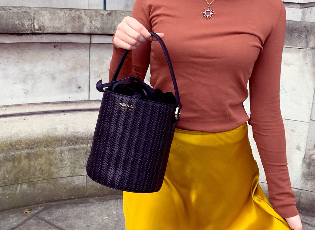 New Meli Melo Santina Mini Velvet Bucket Bag, Black, MSRP $585 NWT